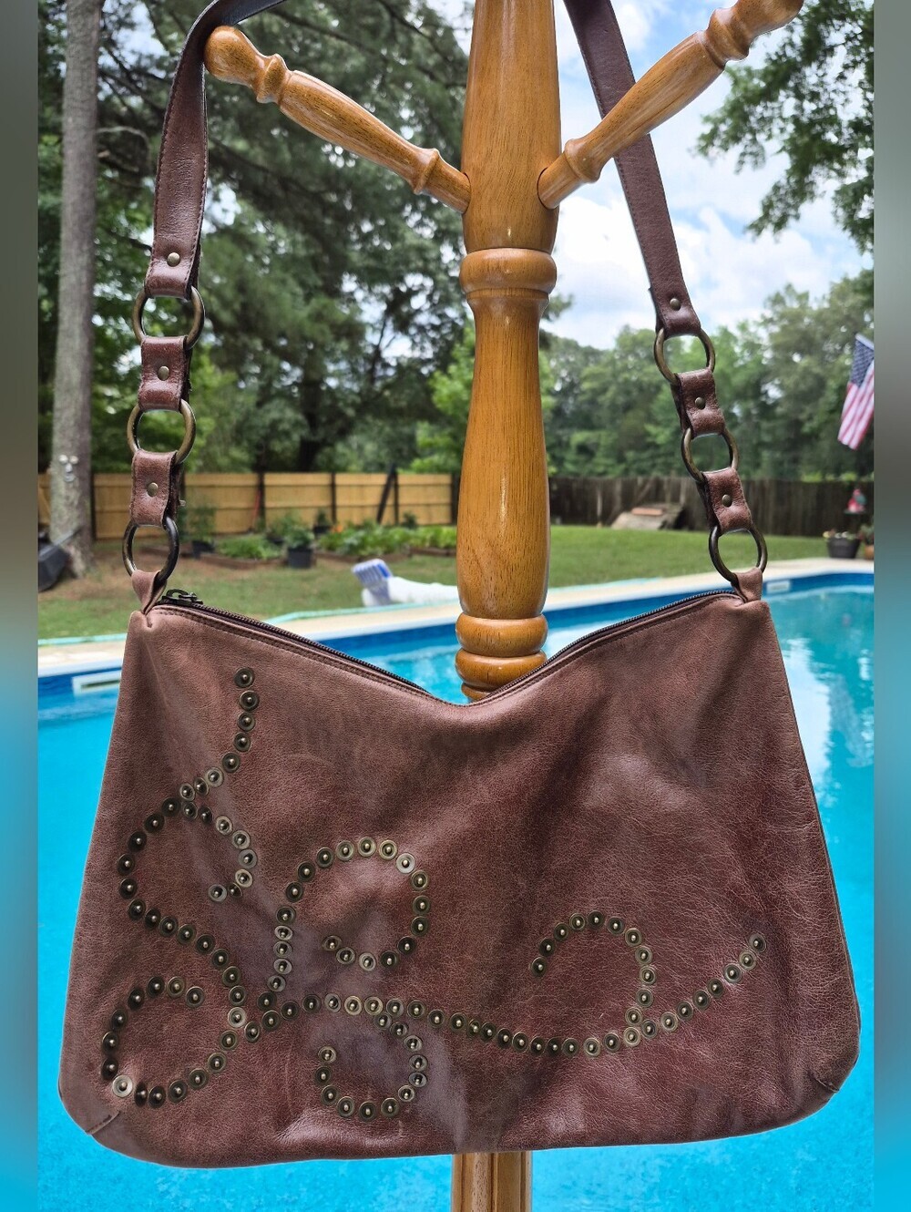 Berge Brown Leather Boho Shoulder Bag, Genuine Leather Made In Italy